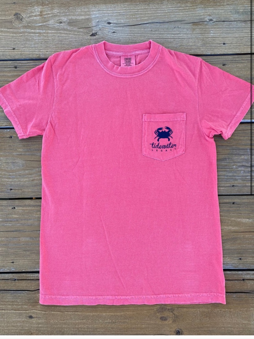 Tidewater Legacy Watermelon Seersucker Short Sleeve Pocket Tee with Crab Graphic